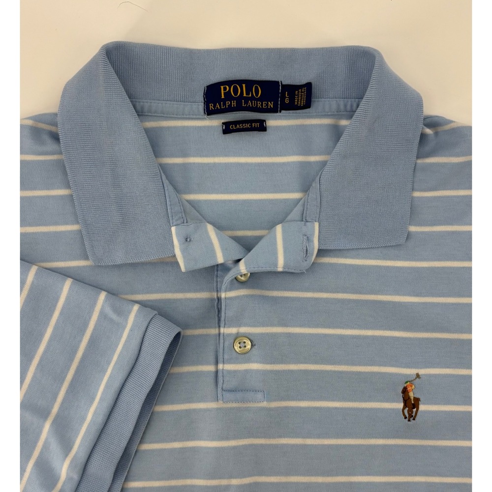 Polo Ralph Lauren Polo Shirt Men's Large Classic Fit Blue Striped